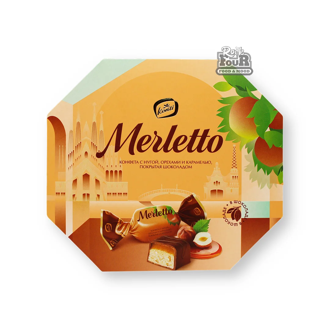 Candy "Konti Merletto" with nougat, caramel and nuts, covered with chocolate 150g